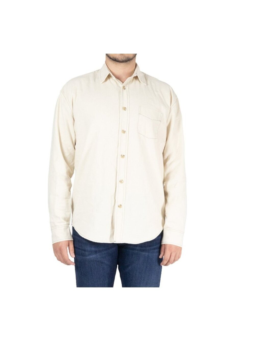 Eddie Bauer Men's Off White long sleeve %100 COTTON button up Shirt size L tall